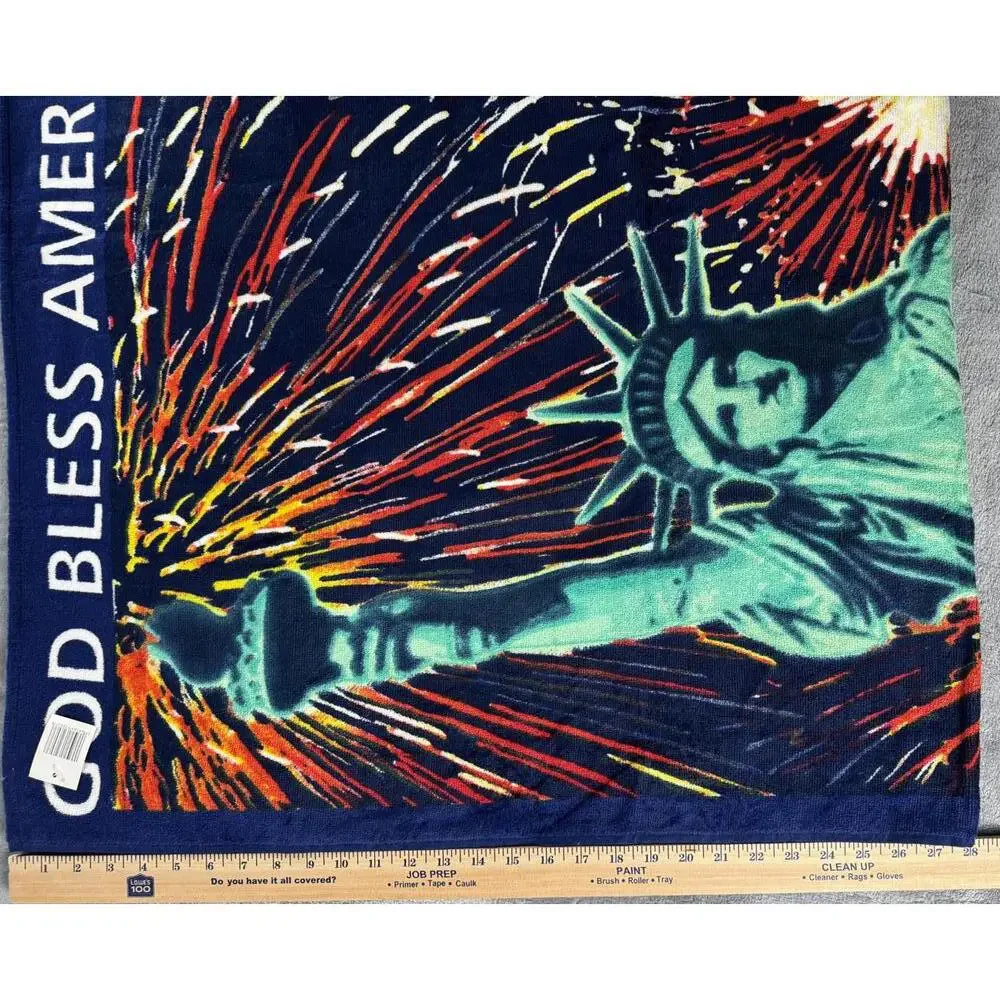 Patriotic Statue of Liberty and American Flag Beach Towel or Tapestry